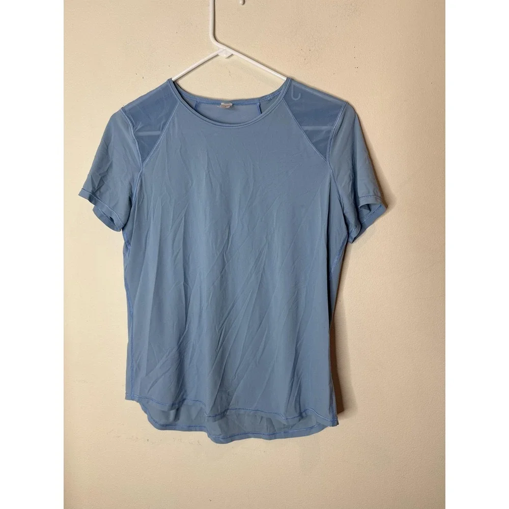 Lululemon Shirt Womens 6 Blue Mesh Back Short Sleeve Lightweight Athletic Gym